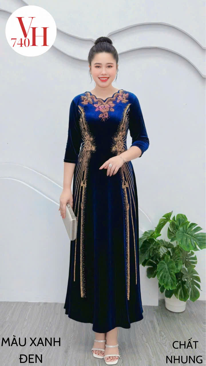Đầm nhung cao cấp cho mẹ mặc đẹp làm sui gia, đi tiệc VH740